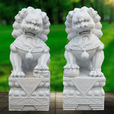 石雕汉白玉石狮子一对家用庭院别墅看门摆件青石祠堂门口大型石狮
