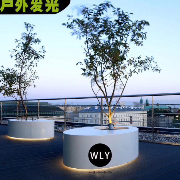 玻璃钢户外广场发光座椅椭圆形医院绿植公共椅创意商场花盆圆凳