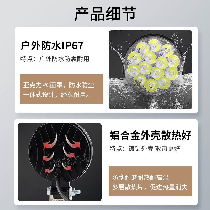 led防水射灯12v汽车灯超亮货车24v倒车灯补光叉车前大灯电动摩托