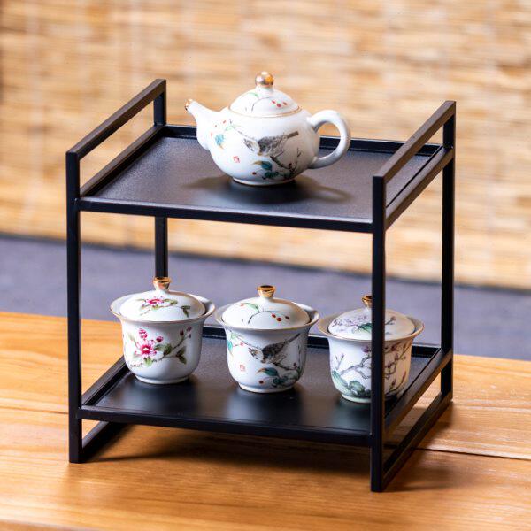 桌面博古架小型铁艺置物架收纳架紫砂壶展示架茶器茶具茶壶摆放架