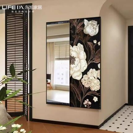 法式复古推拉全身镜中古风客厅隐藏式穿衣镜挂画卧室遮挡试衣镜子