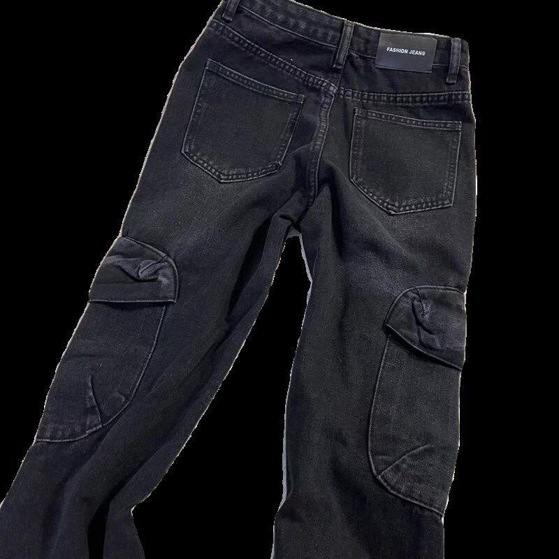 春秋新款高阶重磅街头休闲工装裤子复古水洗做旧微喇叭牛仔裤女潮