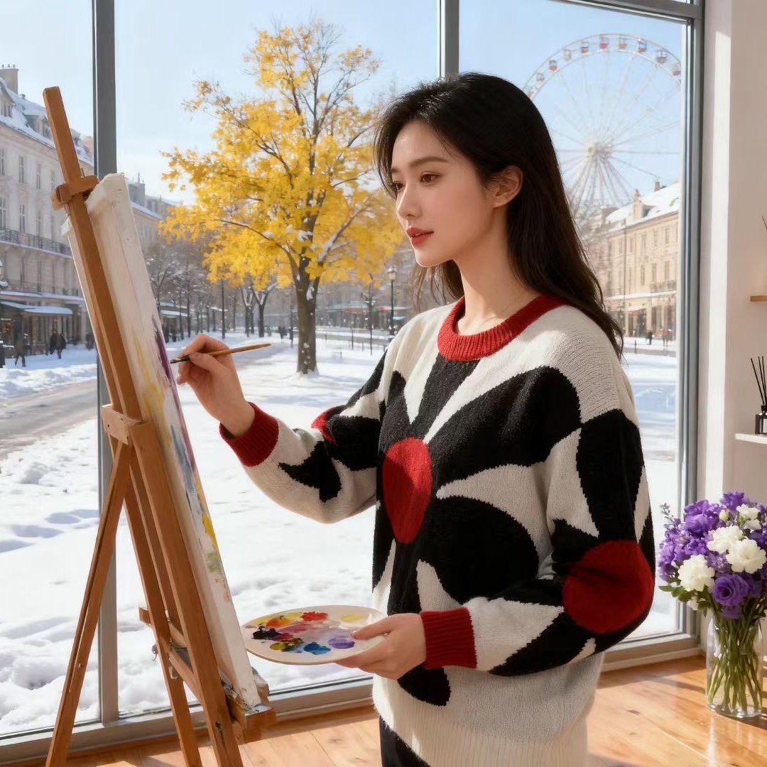 撞色绣花设计感加厚毛衣软糯高级感针织衫2025冬季洋气独特打底衫