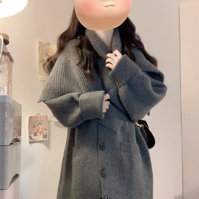 毛衣外套女秋冬新款宽松纯色韩版慵懒风显瘦百搭外穿针织上衣