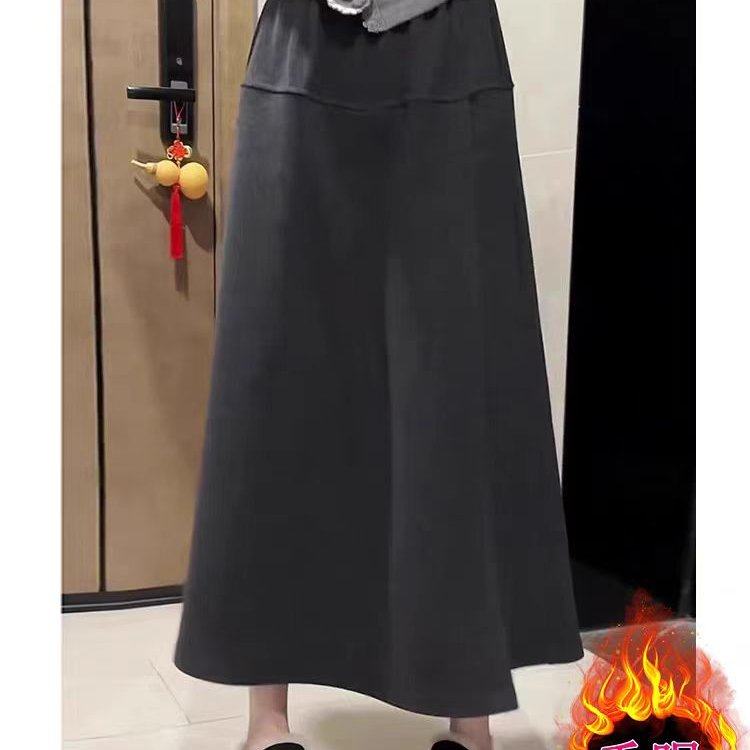 加厚阔腿裙裤女冬季新款梨形高腰毛呢休闲裤裙