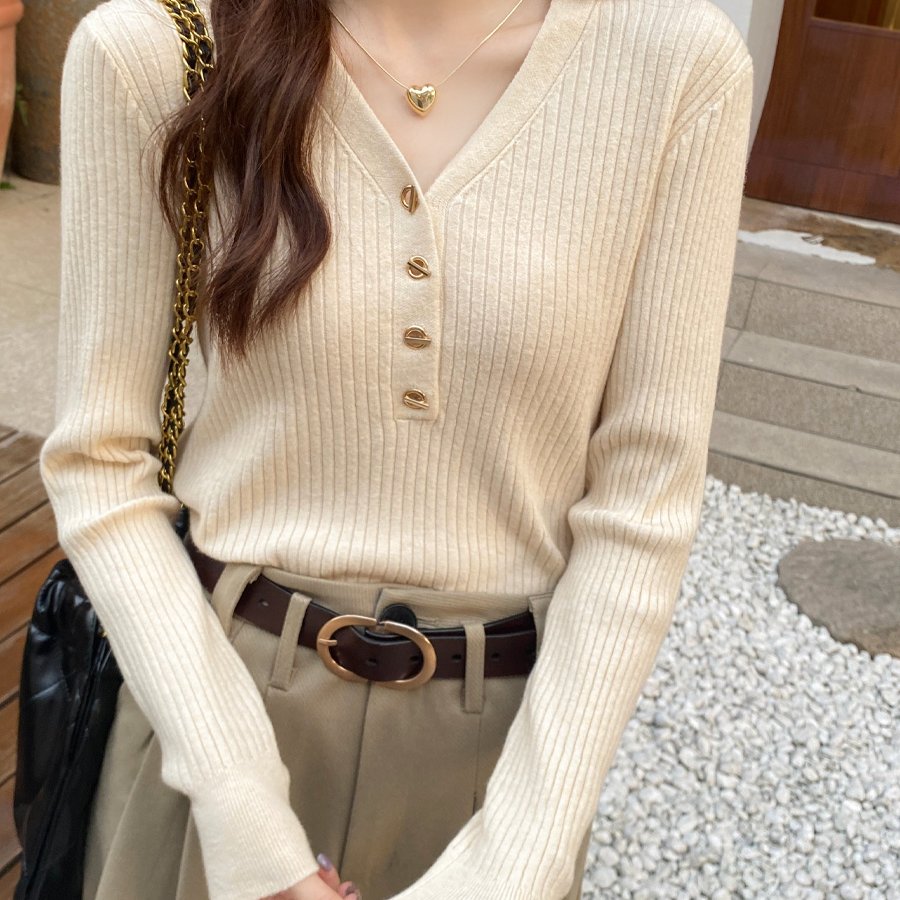 打底衫女小香风内搭春秋2025新款v领针织衫软糯毛衣长袖早秋上衣