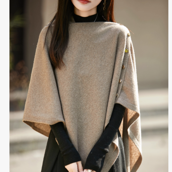 法式设计感100纯羊毛披肩针织衫女2025新款保暖斗篷上衣围脖围巾