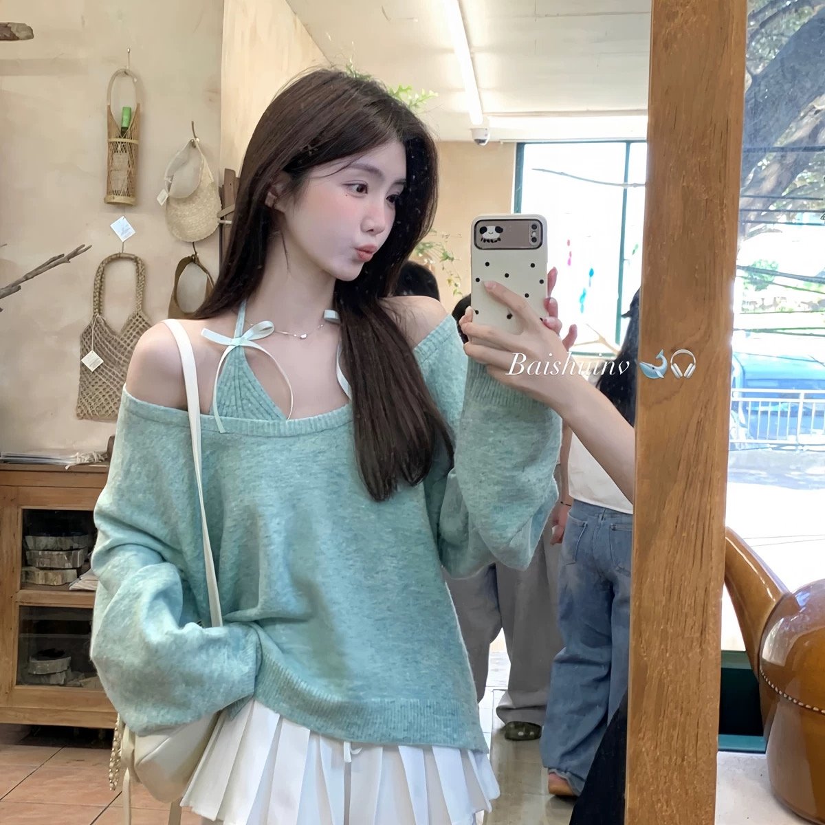 白水女 初恋少女~吊带毛衣时尚套装