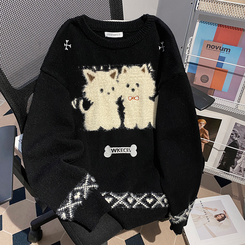 实拍绵羊绒针织衫设计感打底上衣女秋冬潮刺绣花圆领保暖毛衣