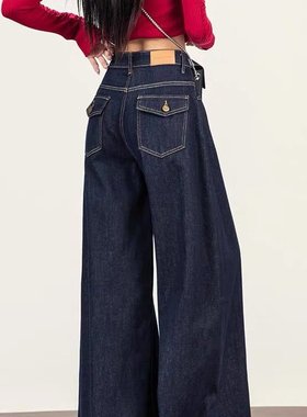 SUNONEONE 低腰阔腿原色牛仔裤女夏新款美式复古直筒薄款休闲长裤