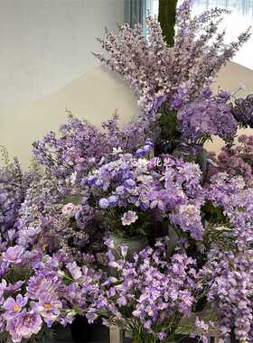 【紫色】婚庆仿真花绣球玫瑰吊顶迷雾插花塑料配草叶材装饰婚礼堂