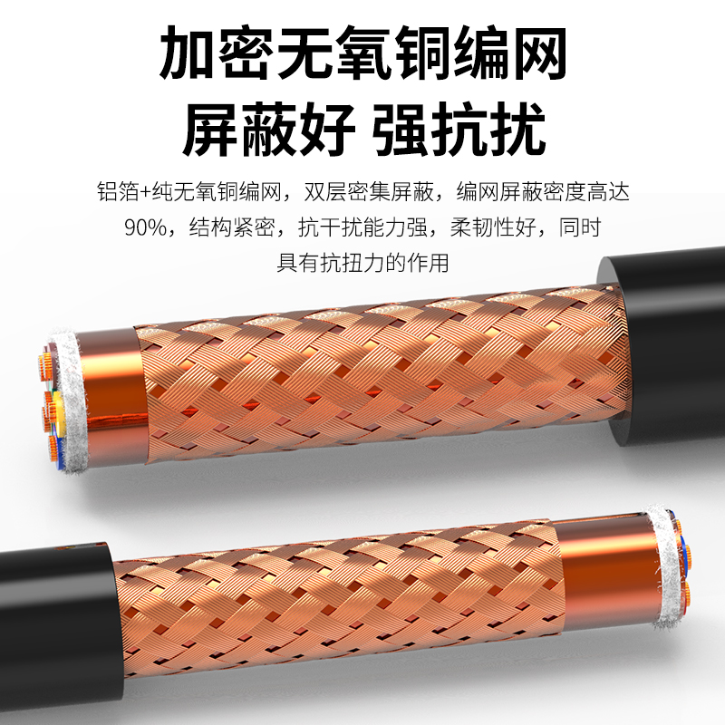 国标拖链屏蔽线TRVVP2 3 4芯0.3 0.5平方1.0高柔性屏蔽电缆信号线