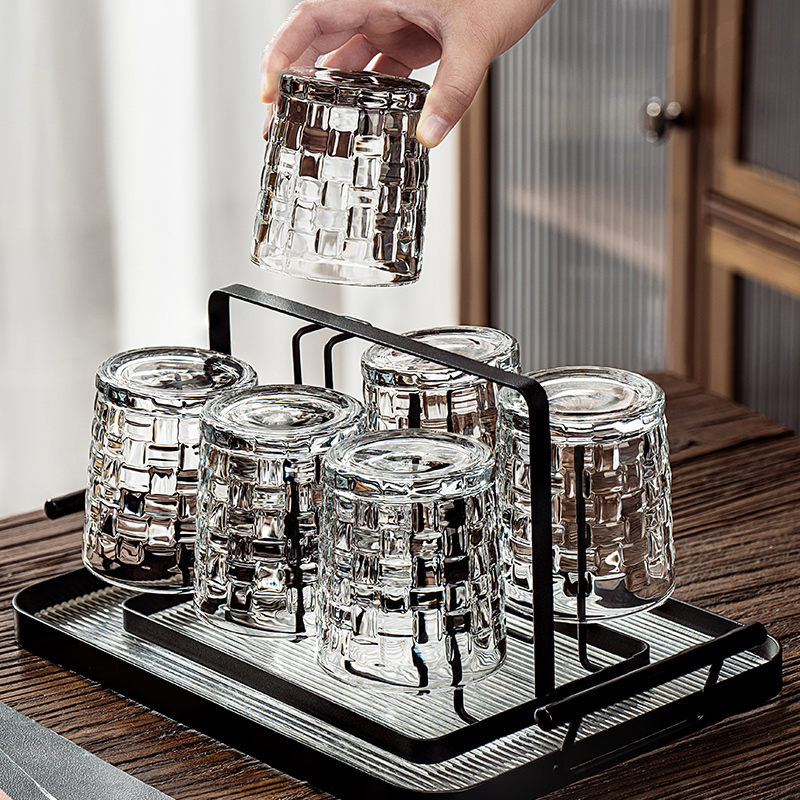 藤编玻璃水杯子家用客厅待客套装高颜值泡茶喝果汁啤酒咖啡杯具