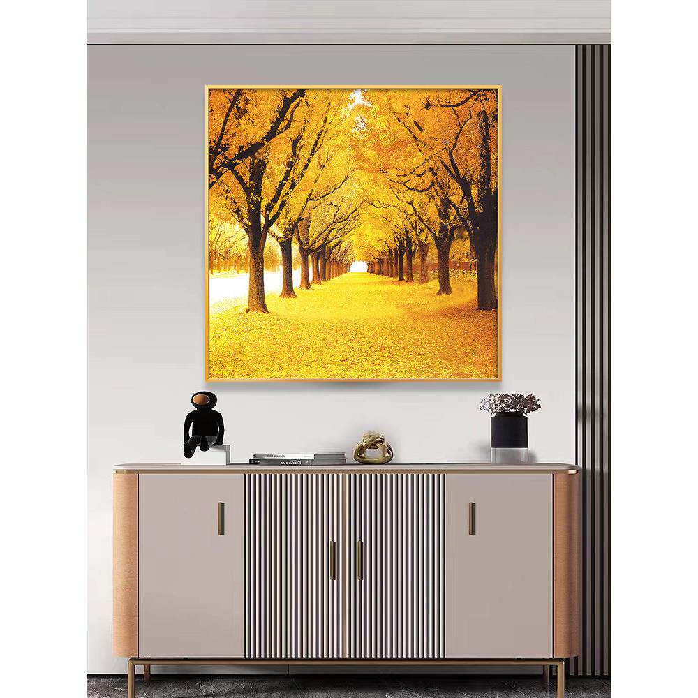 正方形发财树玄关装饰画现代简约餐厅金山挂画走廊过道风景鹿壁画