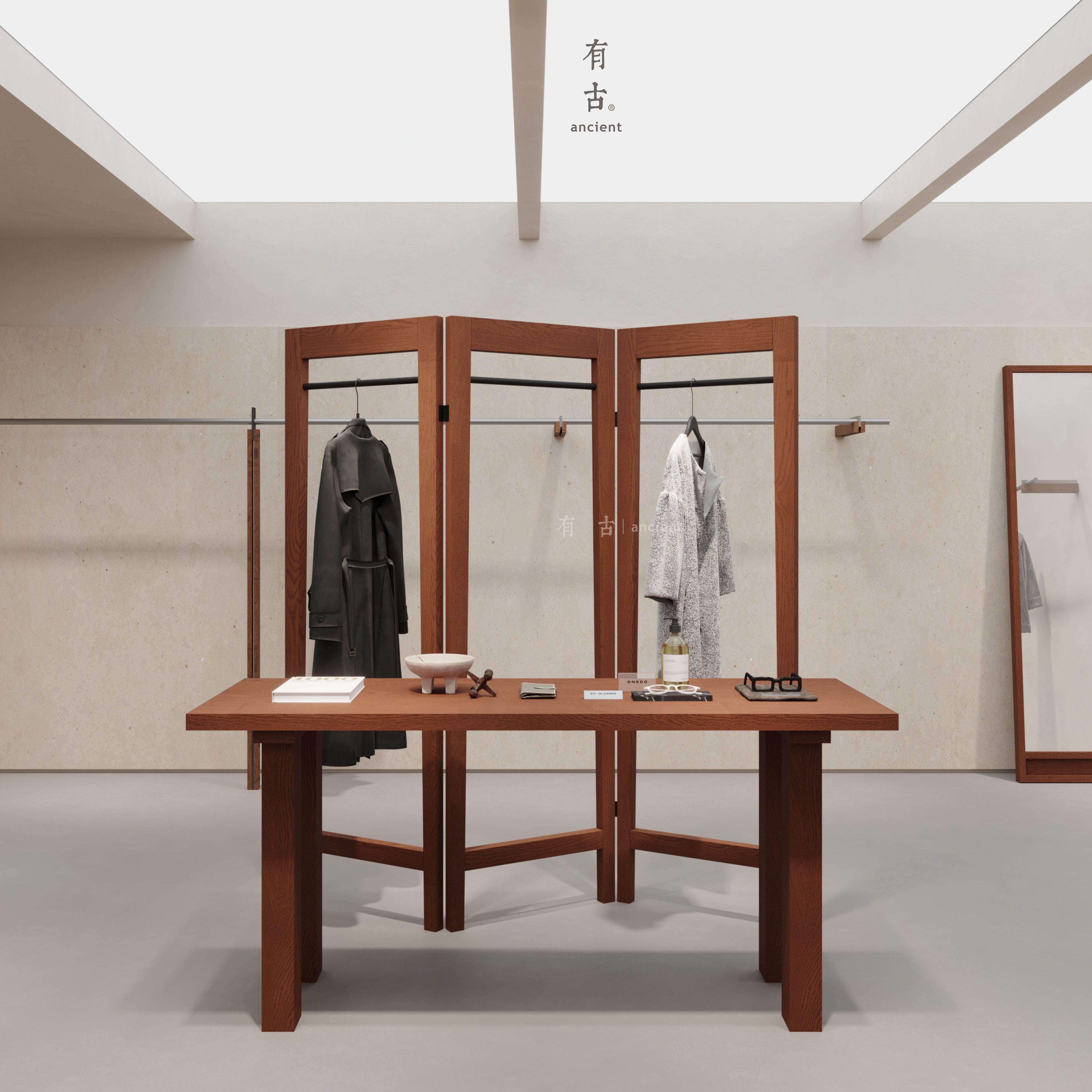 服装屏风展示架中岛木质隔断陈列架中古橱窗落地式折叠装饰挂衣架