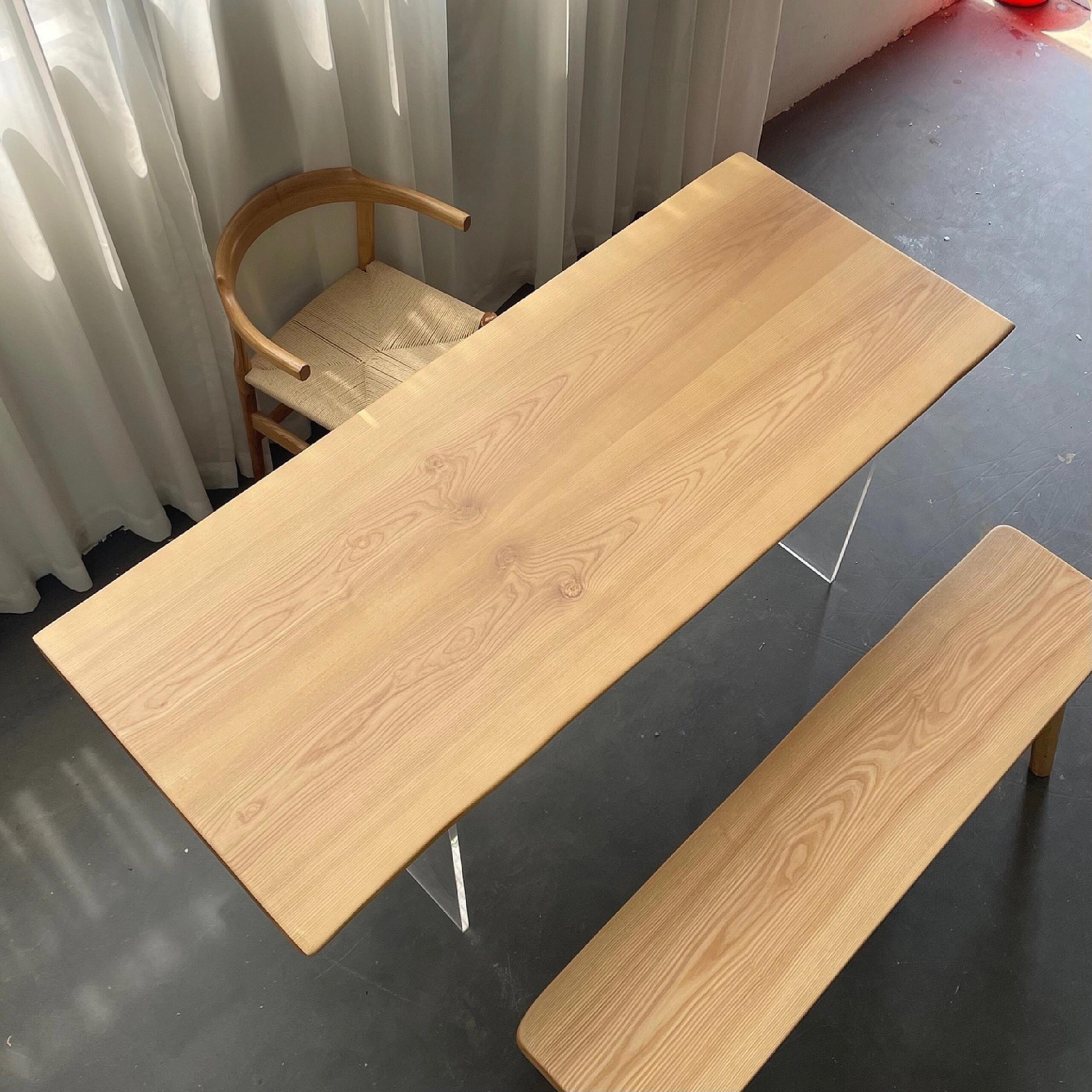 亚克力实木悬浮茶桌自然边大板桌阳台简约北美白蜡木餐桌工作台长