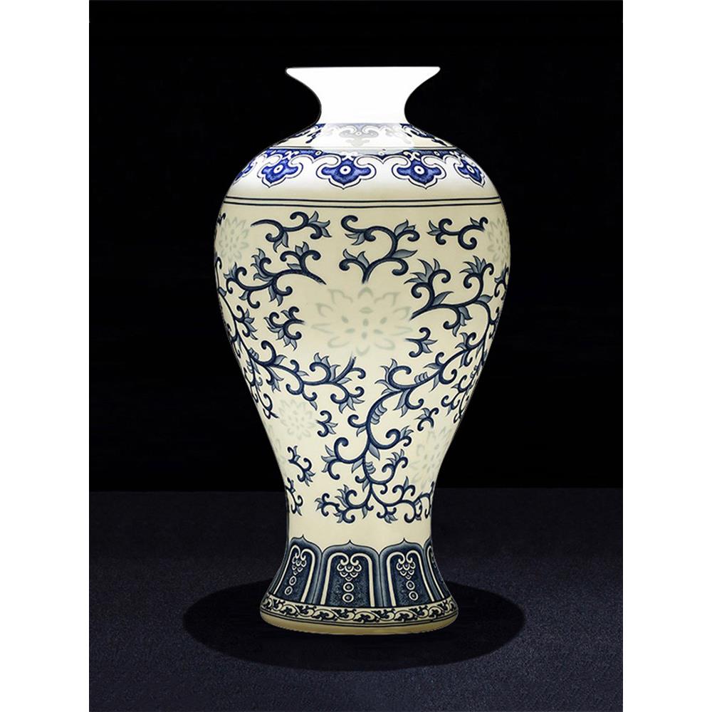 高档花瓶陶瓷景德镇青花瓷轻奢瓷器中式客厅工艺品装饰品摆件插花