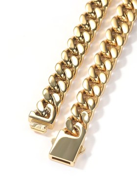 欧美不锈钢男士项链嘻哈12mm光面弹簧扣古巴链简约百搭链条