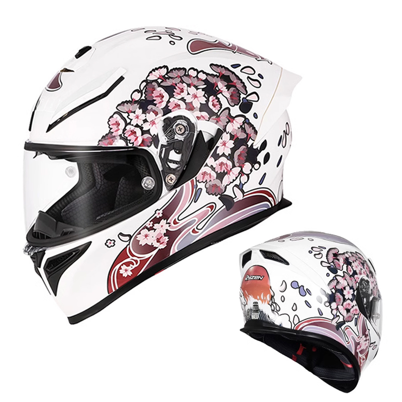 RSV摩托车头盔全盔男女3c双镜片防雾骑行机车赛防摔四季通用樱花