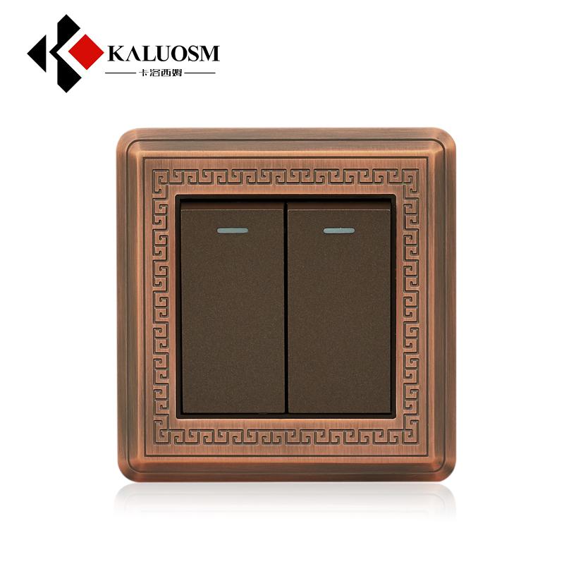 卡洛西姆中式开关USB插座5五孔复古拉丝面板别墅家用86型个性