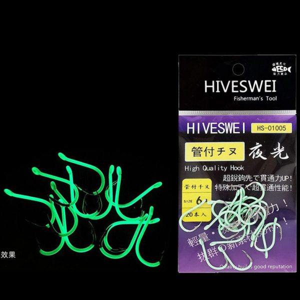 HIVESWEI强夜光管付千又鱼钩 黄鸡钩 带孔有倒刺钩歪嘴矶钓海钓钩