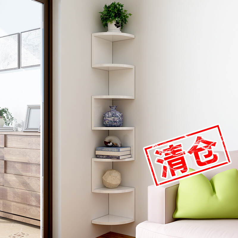 卧室转角置物架免打孔墙上v壁挂墙角架子扇形隔板三角拐角收纳架