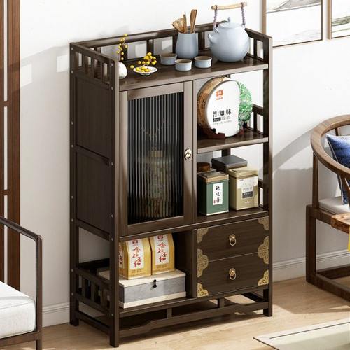茶柜置物架客厅茶几收纳架茶叶储物柜简易博古架多层可移动茶水架