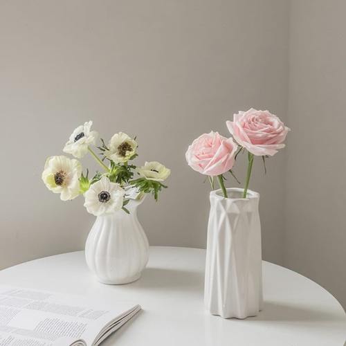 白色陶瓷花瓶摆件客厅插花网红高级感复古干花鲜花玫瑰水养餐桌小