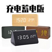 电子闹钟静音学生时钟木头简约床头复古台钟木质木装 饰摆件纹夜光