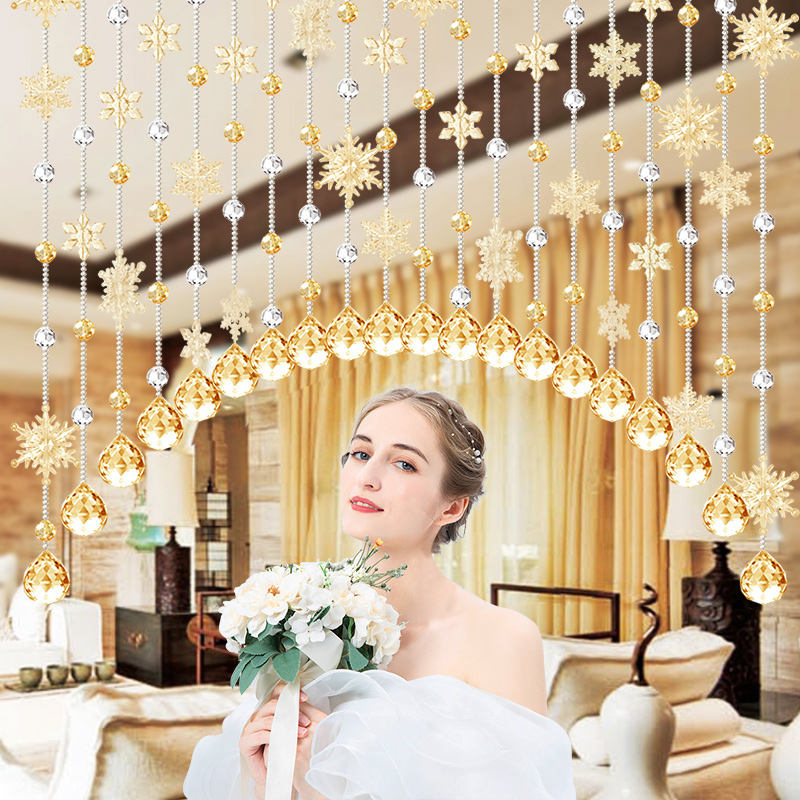 水晶珠帘门帘装饰雪花过道客厅卧室卫生间珠P链成品隔断帘免打孔