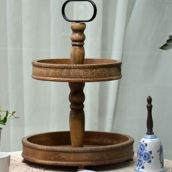 美式乡村复古木质干果盘客厅双层蛋糕架花园下午茶点心架婚礼布置