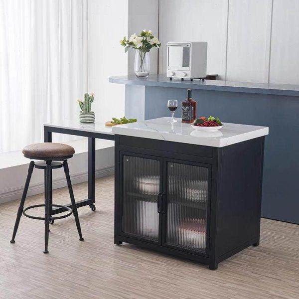 轻奢大理石中岛台餐桌伸缩一体开放式厨房家用多功能料理吧台定制