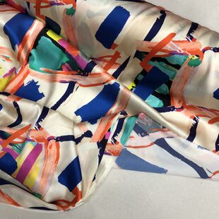 宽幅弹力真丝缎面料新品 几何图型喷绘桑蚕丝旗袍衬衣连衣裙布料