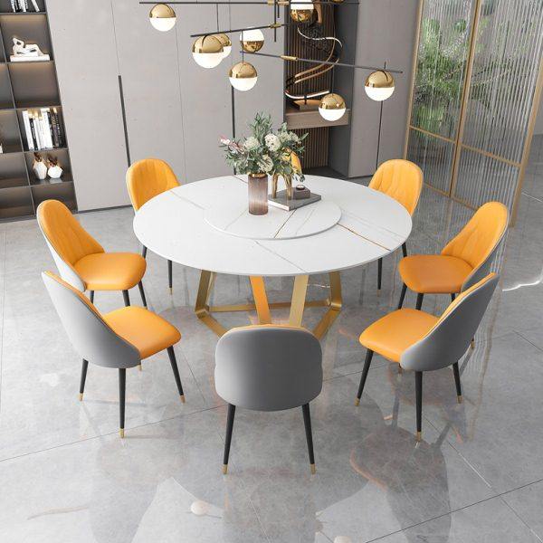 现代简约圆形餐桌椅组合小户型带转盘桌子吃饭桌台家用岩板轻奢,住宅家具,岩板餐桌,淘宝优惠券,粉丝福利购,淘宝优惠卷