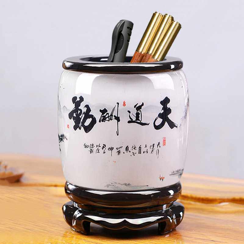 旋转创意天道酬勤笔筒办公室桌面复古中国风摆件商务会议礼品
