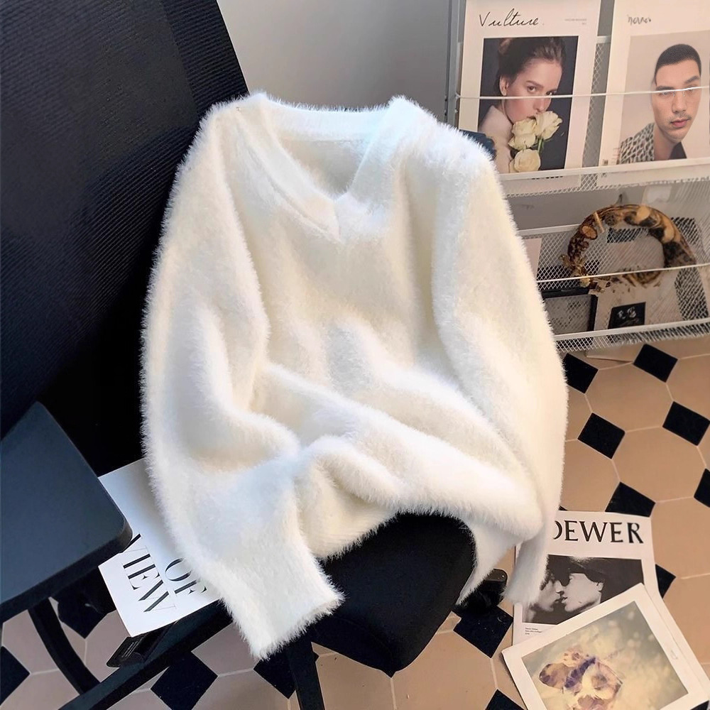 法式仿水貂绒毛衣女秋冬加厚大码宽松显瘦针织外套打底衫上衣软糯