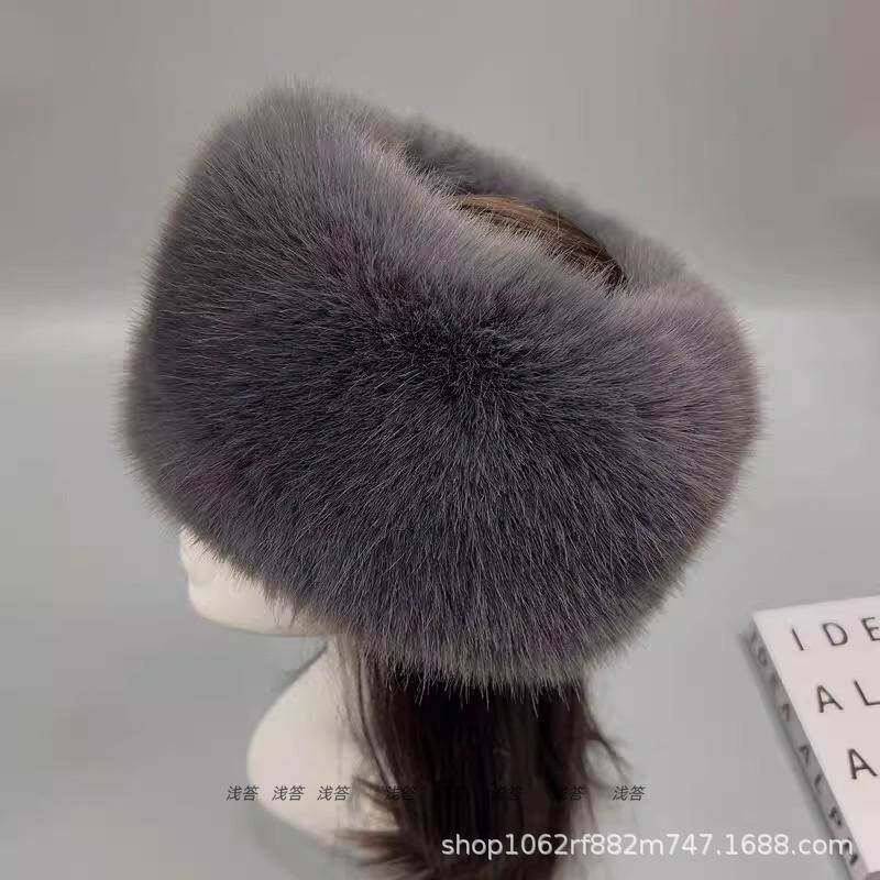 秋冬季仿皮草毛绒帽狐狸保暖无帽檐空顶帽头套无顶帽冬季加厚保暖