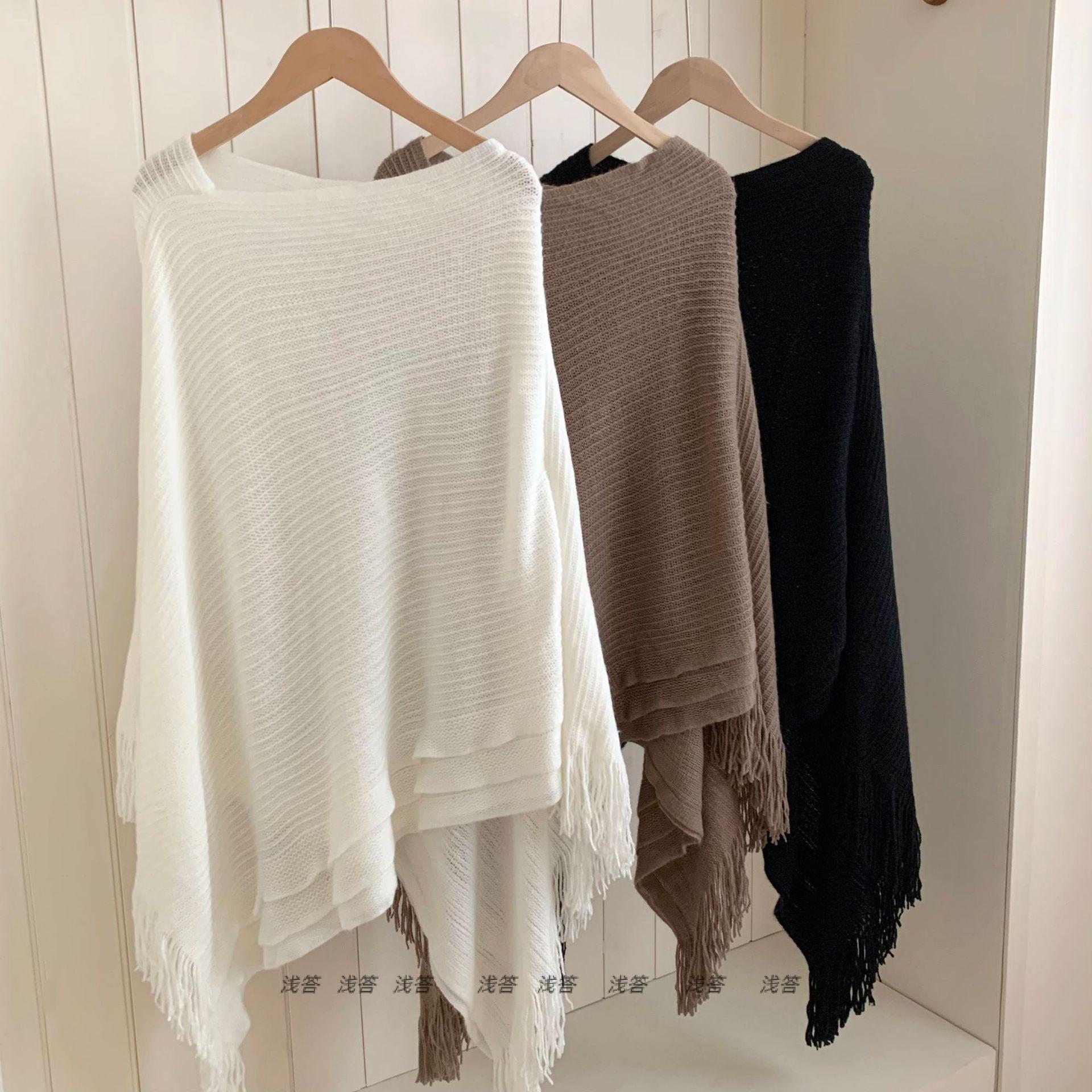 针织披肩斗篷流苏宽松外套