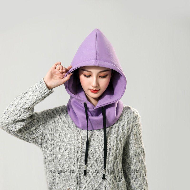 纯棉帽子围脖两用一体卫衣帽男女秋冬加厚护耳脖套保暖防风连帽