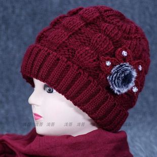 老年人时髦老太太帽子冬季女式奶奶针织保暖中老年加绒厚毛线盆帽