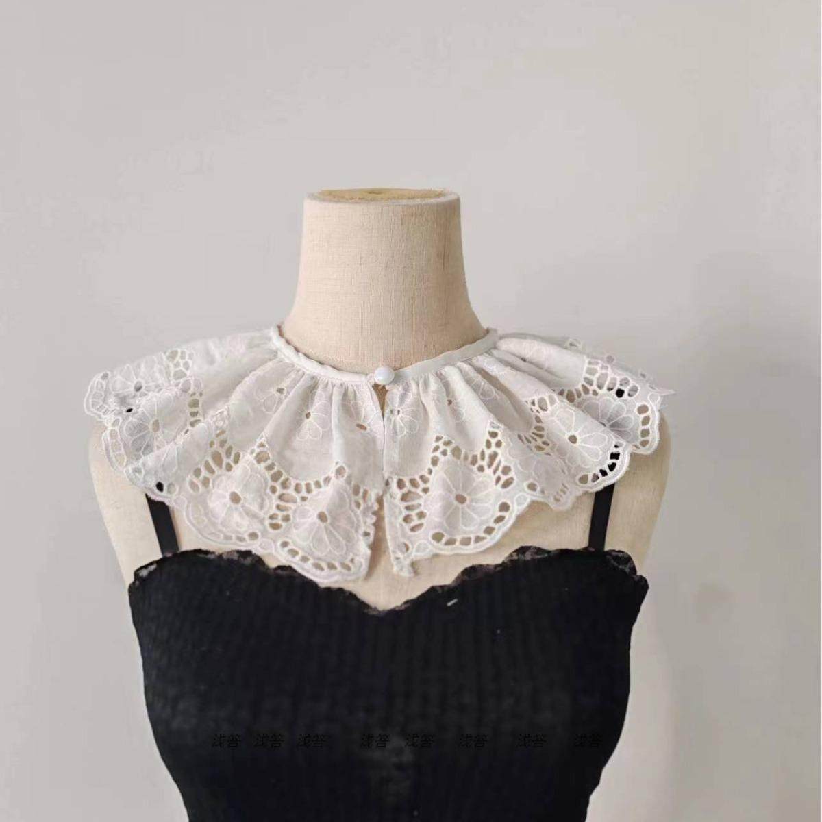 森女甜美系 棉刺绣蕾丝百搭毛衣 洛丽塔文艺假领子可爱