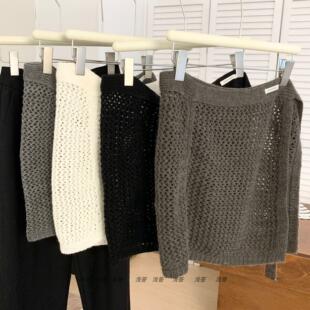 针织镂空披肩女外搭高级感叠穿绑带屁帘百搭裙帘遮臀显瘦半身裙子