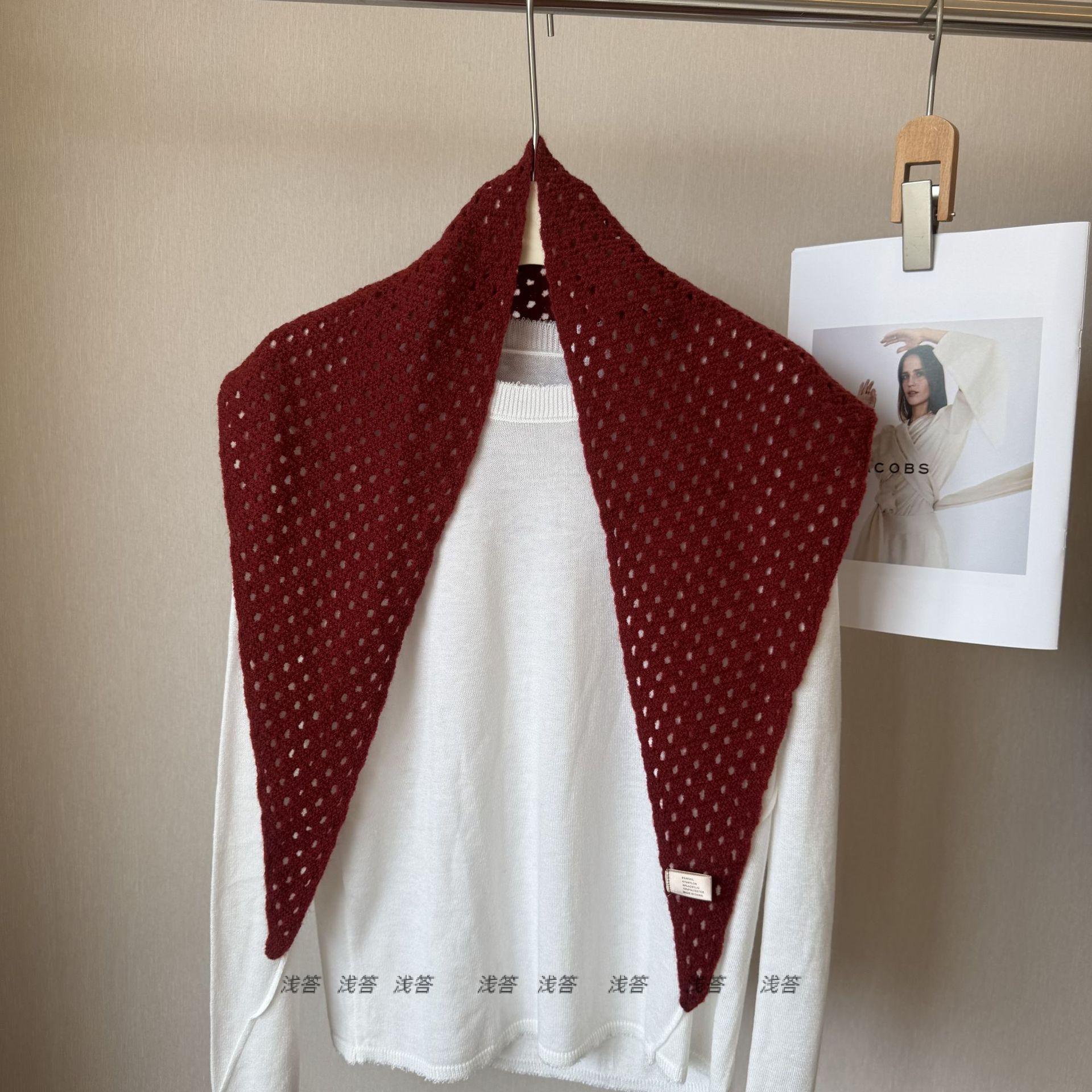 针织披肩轻奢高级感简约纯色冬季围巾护颈围脖镂空三角巾披肩定制