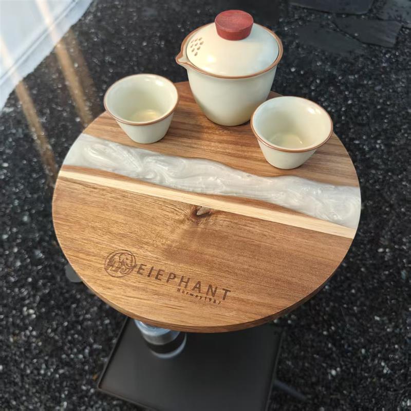挪威象Elephant胡桃色木桌椅露营野餐折叠桌茶几多功能圆桌升降