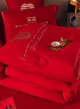 新款大红色结婚陪嫁夏凉被婚庆喜被双人被子四季通用冬被单人加厚