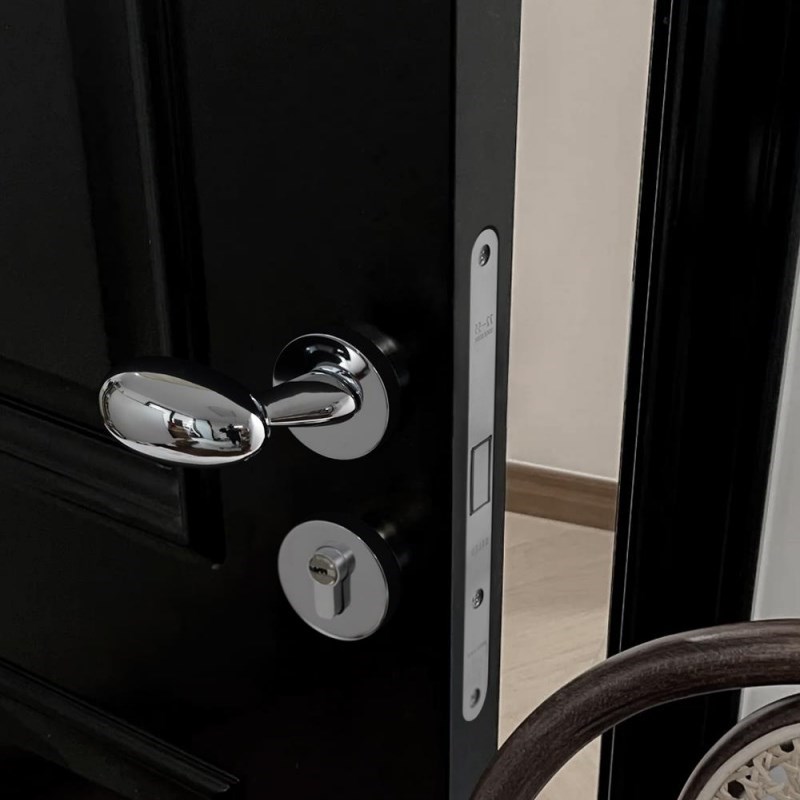 莫兰法式银色卧室门锁鹅蛋型椭圆D磁吸静音家用房门锁具房门把手