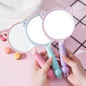 妖小萌手持镜口袋软便携 可爱子手柄镜高清化妆镜硅胶女孩家用