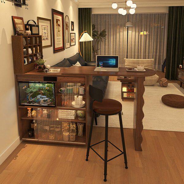 中边柜形家具岛一体窄影台伸缩沙发吧台桌古风隔断酒柜折叠餐桌