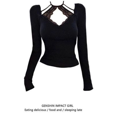 纯欲辣妹性感挂脖蕾丝打底衫