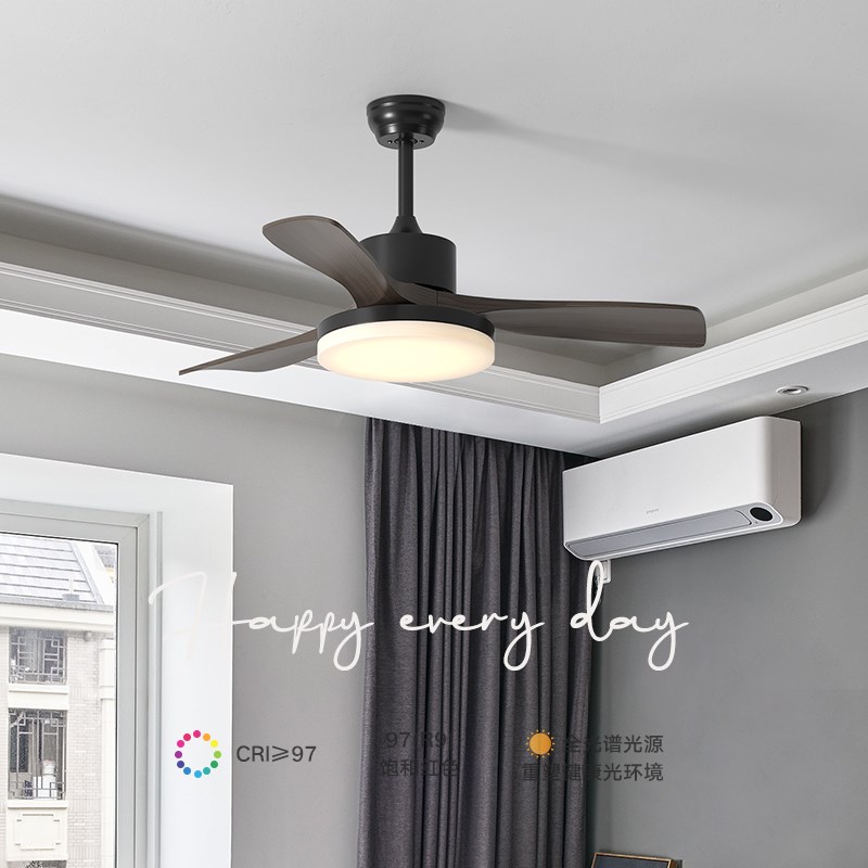 风扇灯静音吊扇家用胡桃木色客厅卧室餐厅书房北欧新中式护眼灯